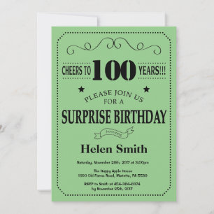Convite Surpresa Aniversário de 100 anos Preto e Verde