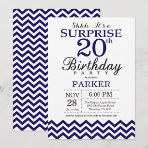 Convite Surpresa Aniversário de 20 anos Chevron Azul Marin