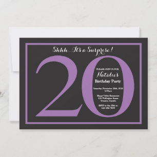 Convite Surpresa Aniversário de 20 anos Quadro Negro Roxo