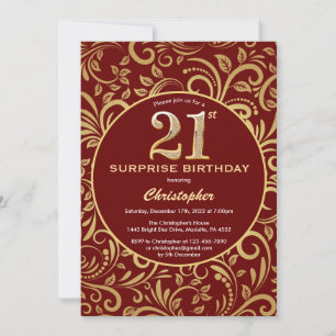 Convite Surpresa aniversário de 21 anos Burgundy Vermelho 