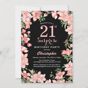 Convite Surpresa Aniversário de 21 anos Floral Rosa Flores
