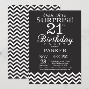 Convite Surpresa Aniversário de 21 anos Preto e Branco Che