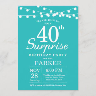 Convite Surpresa aniversário de 40 anos Teal Aqua Turquois