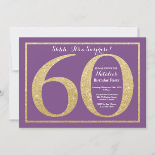 Convite Surpresa Aniversário de 60 anos Roxo e Dourado Bri