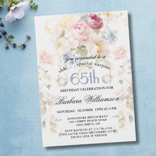 Convite SURPRESA Aniversário de 65 anos Floral Pintado com