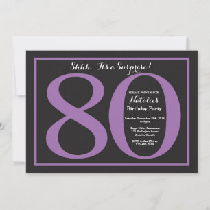Convite Surpresa Aniversário de 80 anos Quadro Negro Roxo