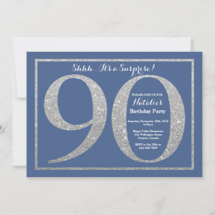 Convite Surpresa Aniversário de 90 anos Brilho Azul e Prat