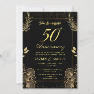 Convite Surpresa Aniversário de Casamento de 50 anos Preto