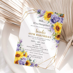 Convite Surpresa Aniversário Girassol Roxo Lavanda Floral