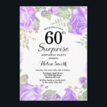 Convite Surpresa Básica Púrpura Floral 60º Aniversário<br><div class="desc">Surpresa Básica Púrpura Floral 60º Convite de Aniversário. Convite de Aniversário para Mulheres de Rosa Floral Flor Floral de Água. Rosa Rosa Rosa Elegante e Flores de Pequim. Aniversário Adulto. Fundo Branco.Preto & Branco. 13 15 16º 18º 20 21 rua 30 40º 50º 80 de 60º 70 de 100º, qualquer...</div>