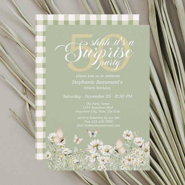 Convite Surpresa Branca de Flor Selvagem 50º Aniversário (Criador carregado)
