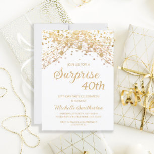 Convite Surpresa Brilho de Ouro Branco 40º Aniversário