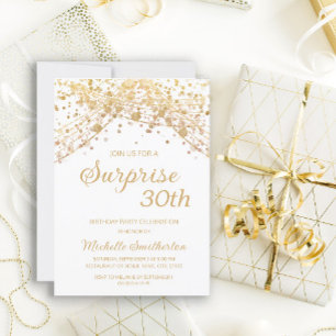 Convite Surpresa Brilho de Ouro Branco Aniversário de 30 a