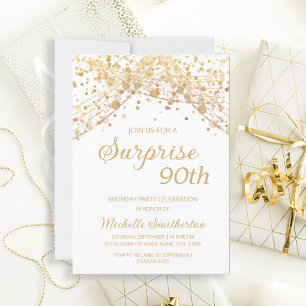 Convite Surpresa Brilho de Ouro Branco Aniversário de 90 a
