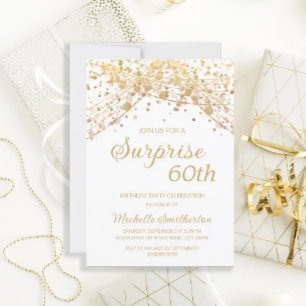 Convite Surpresa Brilho de Ouro Branco para 60º Aniversári