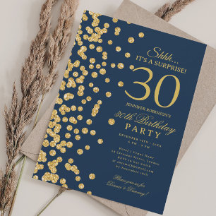 Convite Surpresa Brilho Dourado Aniversário de 30 anos Azu