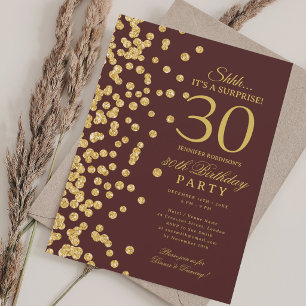 Convite Surpresa Brilho Dourado Aniversário de 30 anos Bor