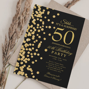Convite Surpresa Brilho Dourado Aniversário de 50 anos Pre