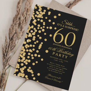 Convite Surpresa Brilho Dourado Aniversário de 60 anos Pre