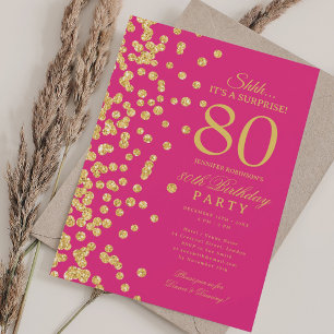 Convite Surpresa Brilho Dourado Aniversário de 80 anos Ros