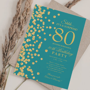 Convite Surpresa Brilho Dourado Aniversário de 80 anos Tu