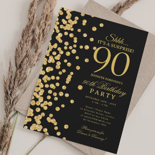 Convite Surpresa Brilho Dourado Aniversário de 90 anos Pre