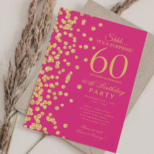 Convite Surpresa Brilho Dourado Festa de 60 Anos Rosa Quen