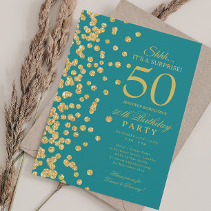 Convite Surpresa Brilho Dourado Festa de Aniversário de 50