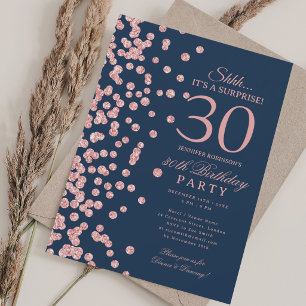 Convite Surpresa Brilho Dourado Rosa Aniversário de 30 ano
