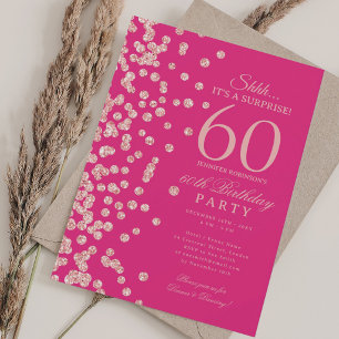 Convite Surpresa Brilho Dourado Rosa Aniversário de 60 ano