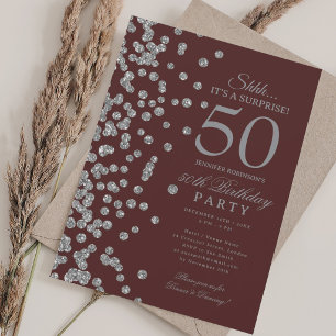 Convite Surpresa Brilho Prata Aniversário de 50 anos Borg