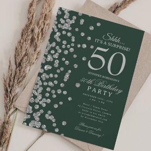 Convite Surpresa Brilho Prata Festa de Aniversário de 50 a