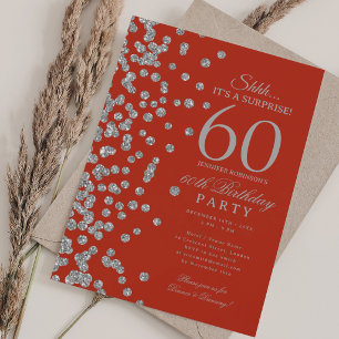 Convite Surpresa Brilho Prata Festa de Aniversário de 60 a