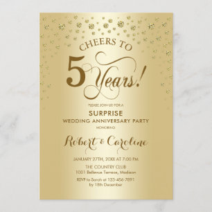 Convite Surpresa Celebração de 5º Aniversário Dourado