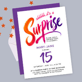 Convite Surpresa Colorida Moderna Script 15º Aniversário A