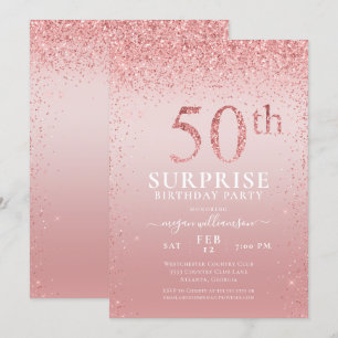Convite Surpresa com brilho rosa 50º aniversário