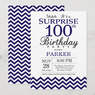 Convite Surpresa de 100º Aniversário Chevron Azul Marinho