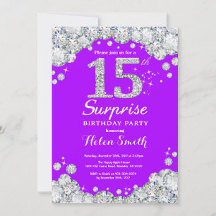 Convite Surpresa de 15 anos de aniversário Roxo e Diamante