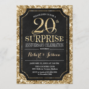 Convite Surpresa de 20º Aniversário de Casamento - Dourado