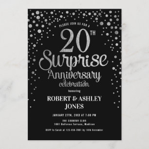 Convite Surpresa de 20º Aniversário de Casamento - Preto e