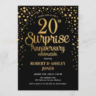 Convite Surpresa de 20º Aniversário de Casamento - Preto e