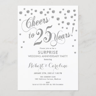 Convite Surpresa de 25º Aniversário de Casamento - Branco 