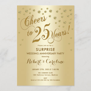 Convite Surpresa de 25º Aniversário de Casamento - Dourado
