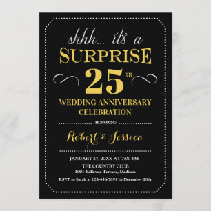 Convite Surpresa de 25º Aniversário de Casamento - Dourado