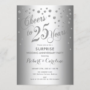 Convite Surpresa de 25º Aniversário de Casamento - Prata