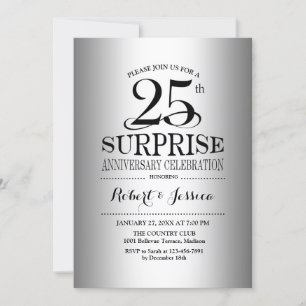 Convite Surpresa de 25º Aniversário de Casamento - Prata