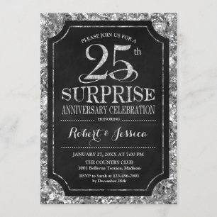 Convite Surpresa de 25º Aniversário de Casamento - Preto P
