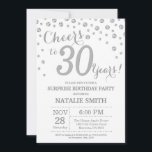 Convite Surpresa de 30º Aniversário Brilho Prata Diamante<br><div class="desc">Convite de Surpresa de 30º Aniversário com Fundo de Brilho Prata Diamante. Confetes Prata. Aniversário de Adulto. Aniversário de Homem ou Mulher. Para personalização adicional,  clique no botão "Personalize" e use nossa ferramenta de design para modificar este modelo.</div>