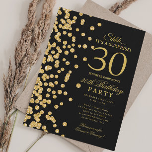 Convite Surpresa de 30º Aniversário com Brilho Dourado Pre