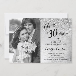 Convite Surpresa de 30º Aniversário com Foto - Prata